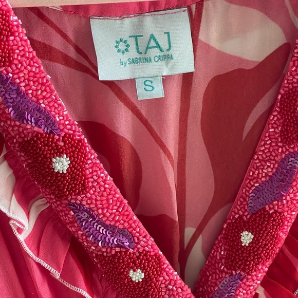 NWOT TAJ by Sabrina Crippa EVI Floral Pink Beaded V Neck Mini Dress - Picture 4 of 9